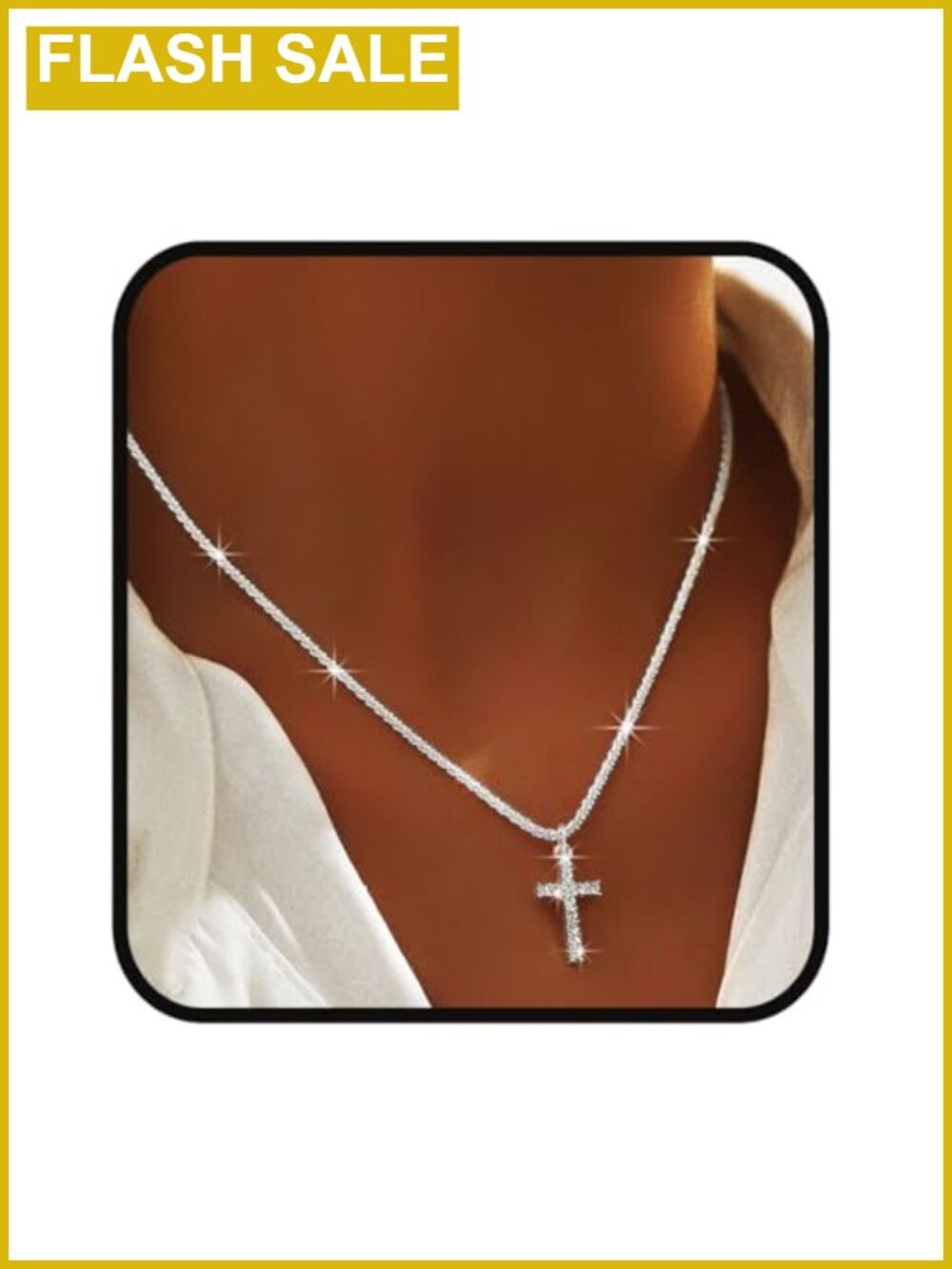 Sterling Silver Plated Layered Necklace Dainty Cross Pendant Paperclip Chain